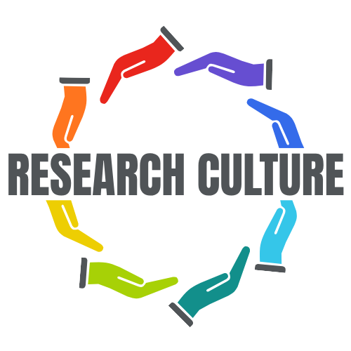 Circle of hands with the words research culture through the middle