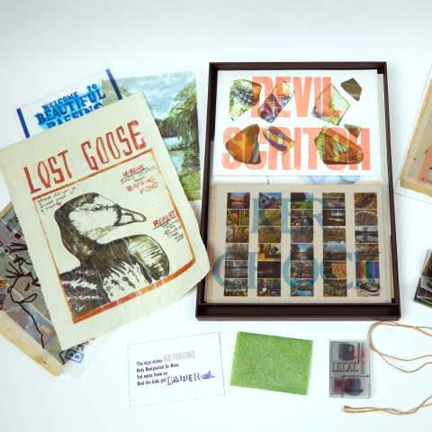 a collection of Illustration work including postcards, zines, signs. 