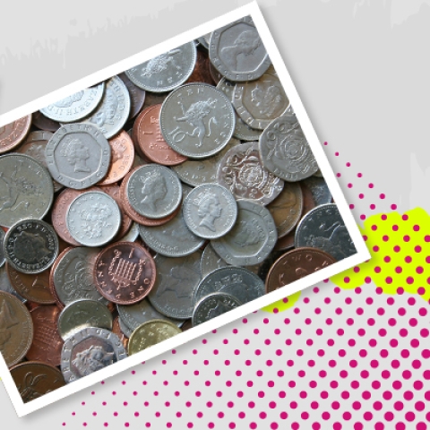 STUDENTS SMILING & SELECTION OF COINS