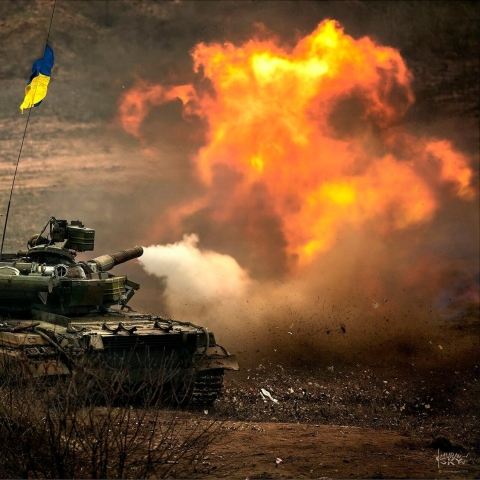 Tank firing its gun