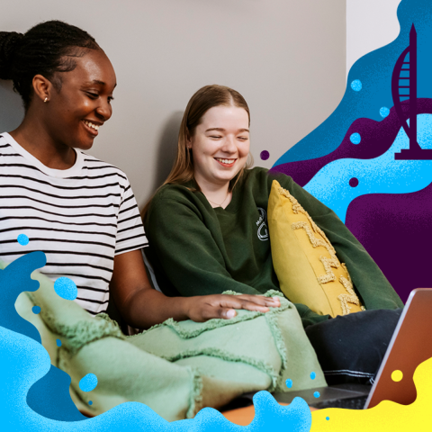 Students sat on their bed in halls of residence in Portsmouth