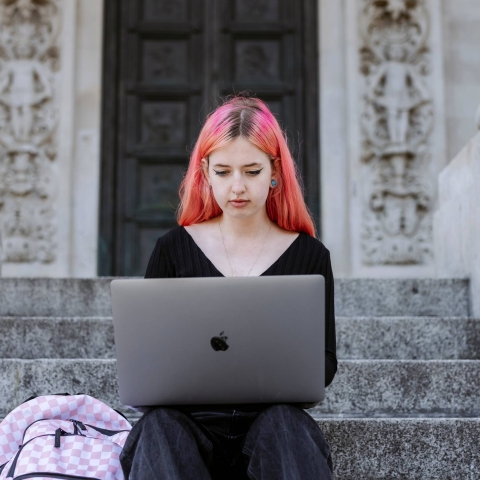 Student using a laptop