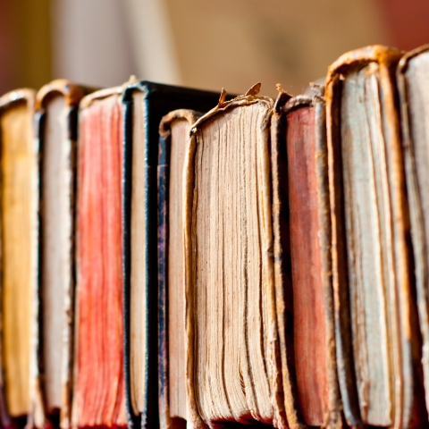 old books on a shelf, close-up