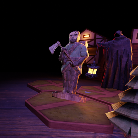 computer animated of game piece that is holding an axe. the game piece has a large beard.