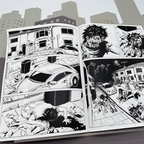 a black and white zombie magazine featuring zombies in the streets