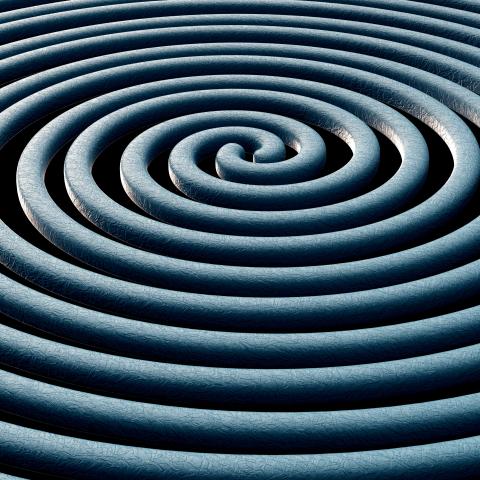 Illustration of 2 merging black holes and the gravitational waves that ripple outward
