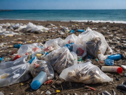 Plastic pollution on a beach
