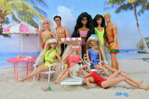 barbies on a fake beach