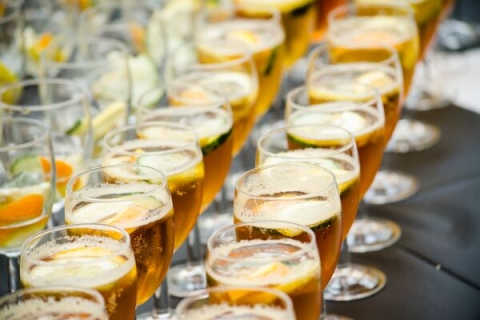 line of drinks on table