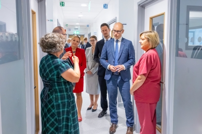 Minister of State for Care Stephen Kinnock MP with staff touring the Dental Academy