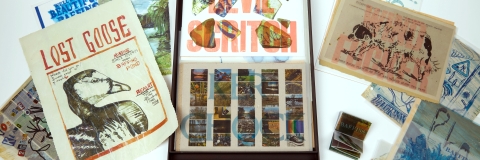 a collection of Illustration work including postcards, zines, signs. 