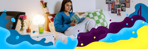 Student sat on her bed in halls of residence in Portsmouth