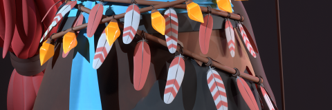 a close up of a computer generated hip / skirt featuring colourful feathers