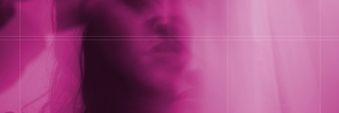 pink variant of graduate show poster showing blurry image of person