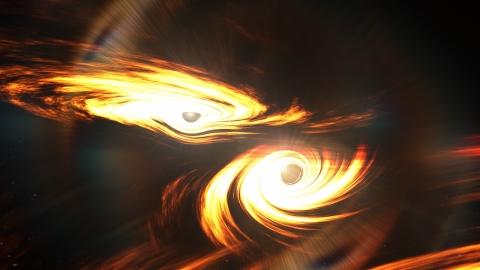 Artists interpretation of two colliding black holes