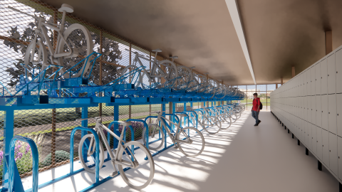 Racks of cycle storage and locker storage