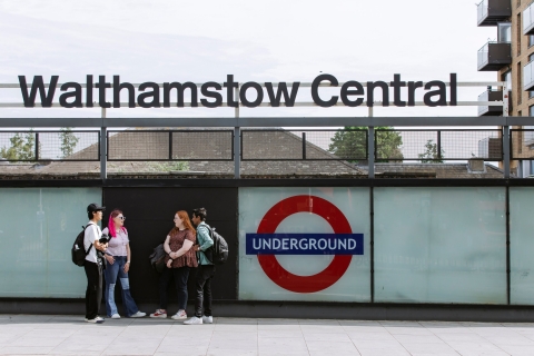 Walthamstow photoshoot - March 2022, Walthamstow Central train station with student chatting outside