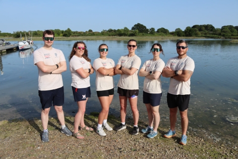 A crew of six rowers