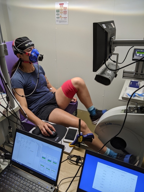 Researchers monitor physiological signals while participant cycles in hypoxic state at the University of Portsmouth’s Extreme Environment Labs