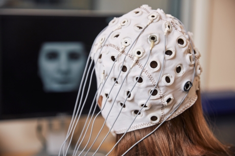 Person performing a test using an EEG
