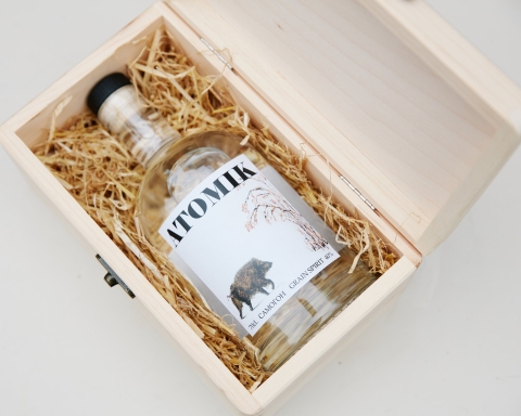 A bottle of Atomik vodka from Chernobyl