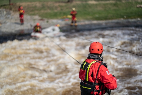 Fireman are training for rescue