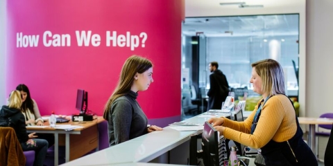 Student asking for advice at employability desk