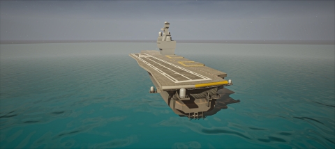 an image of a computer animated landing carrier in the ocean